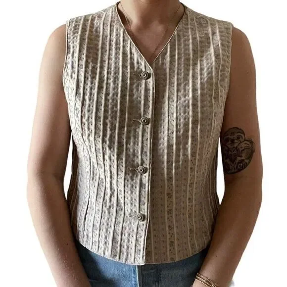 Vintage 1990s Liz Sport Lavender Floral V Neck Vest Sportcoat Tank Blouse Sz M - Picture 7 of 8